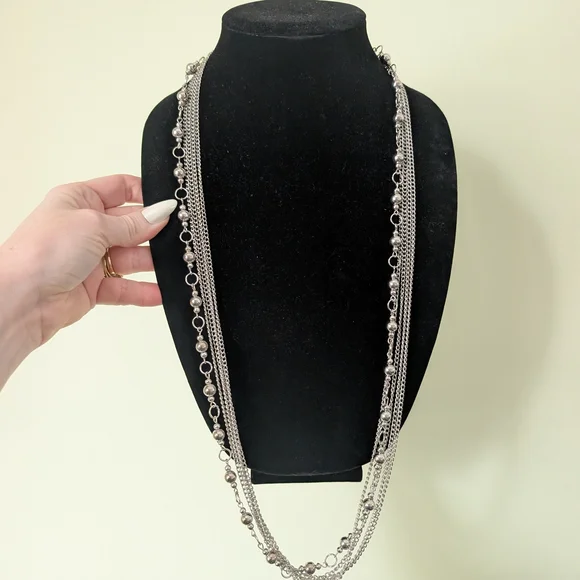 Long Silvertone Multi-Strand Beaded Necklace - Women's Jewelry - Picture 7 of 12